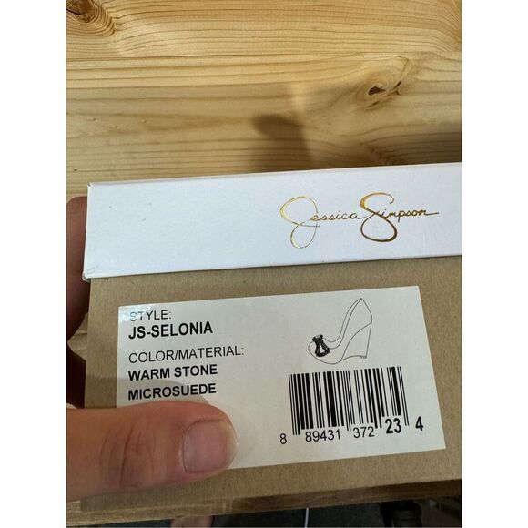 Jessica Simpson Selonia Women's Size 7Wedge Pump Shoes Warm Stone MicroSuede Gem - Picture 11 of 13